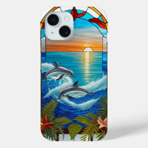 Dolphins Jumping at Sunset on the Ocean iPhone 15 Case