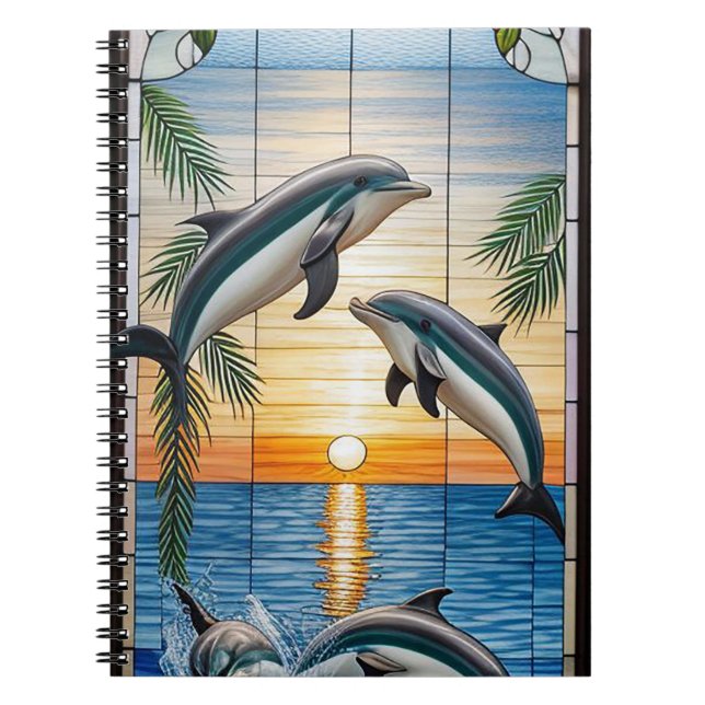 Dolphins Jumping at Sunset on the Ocean Notebook (Front)