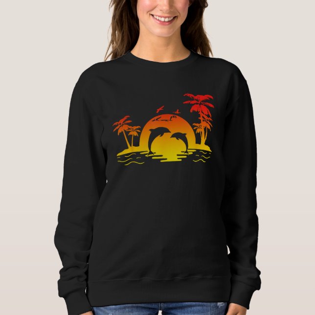 Dolphins Jumping Beach Sunset Island Sweatshirt (Front)