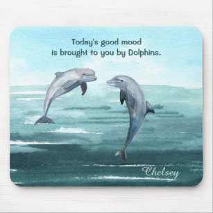 Dolphins Jumping Blue Water Watercolor Name Saying Mouse Mat