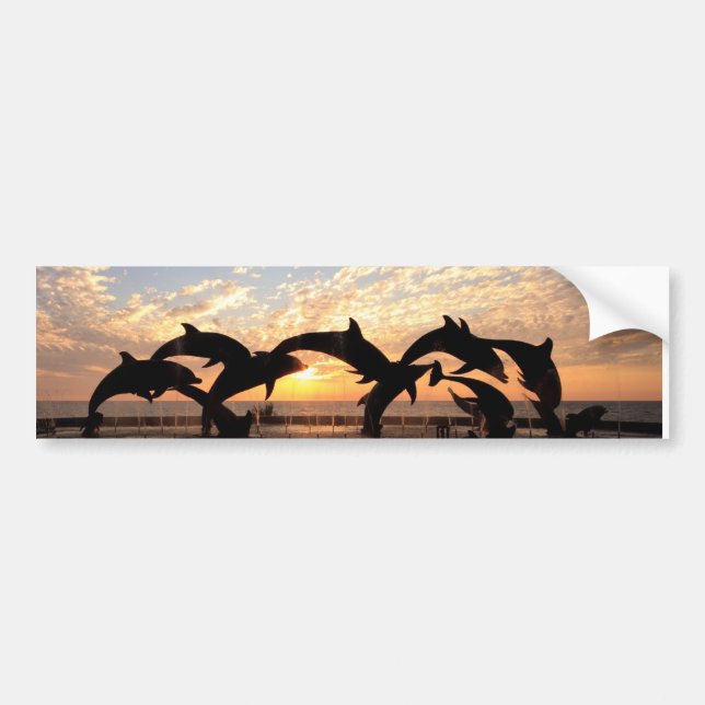 Dolphin's jumping from the water at sunset bumper sticker (Front)