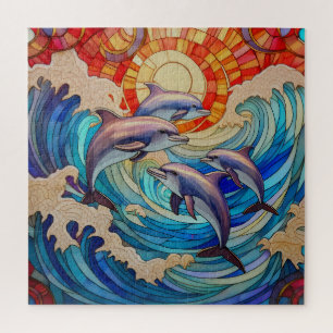 Dolphins jumping in waves puzzle