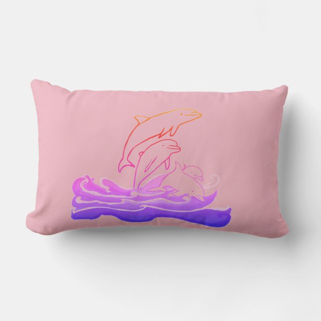 Dolphins jumping waves Lumbar Cushion 33 x 53 cm (Front)