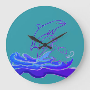 Dolphins jumping waves Round (Large) Wall Clock