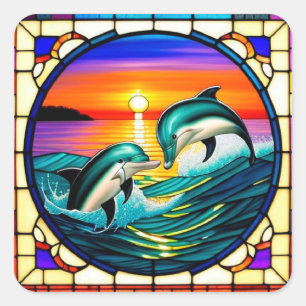 Dolphins Leaping Marine Animal Lover Gift Square Sticker