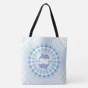 Dolphins Mandala Blue White Maritime Tote Bag