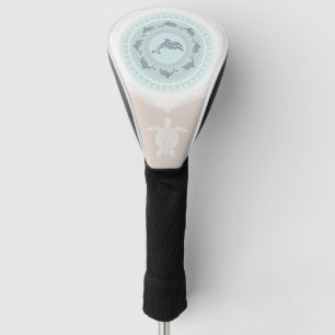 Dolphins Mandala Pale Blue Taupe Golf Head Cover
