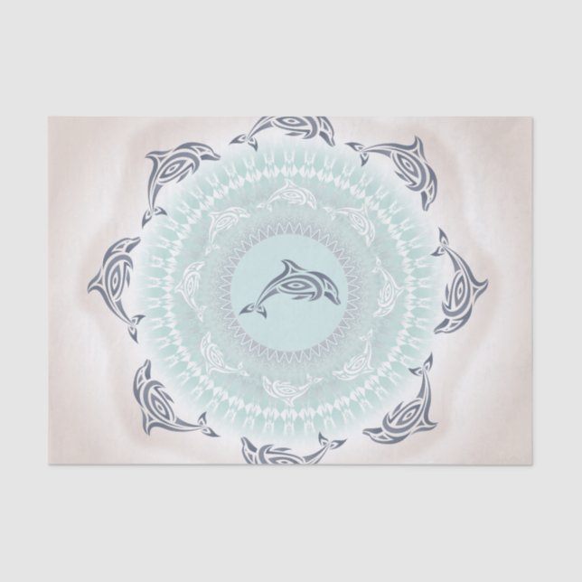 Dolphins Mandala Pale Blue Taupe Tissue Paper (Front)