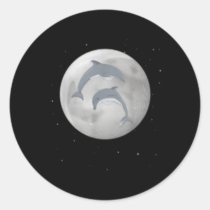 Dolphins, Moon Star Dolphins, Environmental Protec Classic Round Sticker