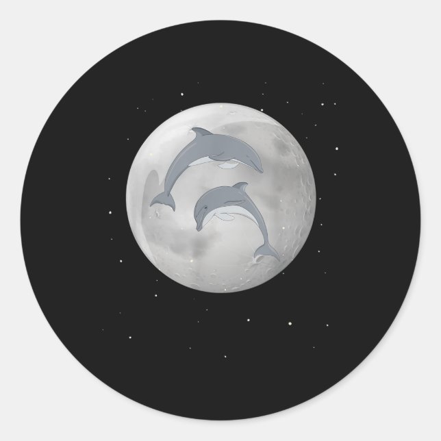 Dolphins, Moon Star Dolphins, Environmental Protec Classic Round Sticker (Front)