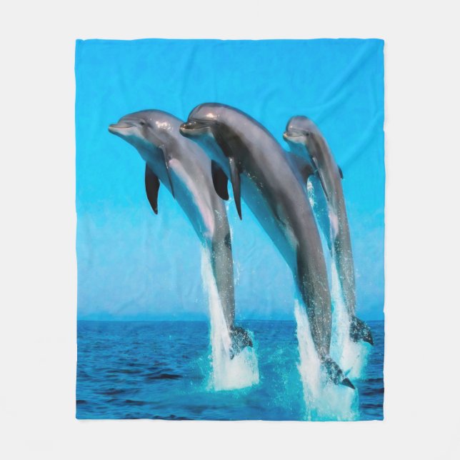 Dolphins Nautical Ocean Fleece Blanket (Front)