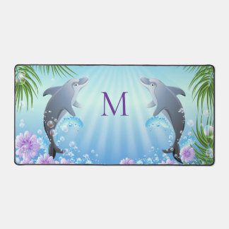Dolphins Ocean Beach Theme With Custom Monogram Desk Mat