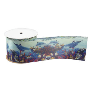 Dolphins Ocean Fish Waves Sea Wildlife Ribbon Satin Ribbon