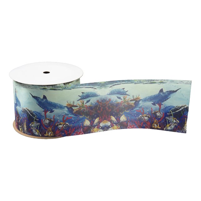 Dolphins Ocean Fish Waves Sea Wildlife Ribbon Satin Ribbon (Spool)