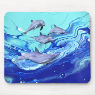 Dolphins Ocean Water Abstract Colourful Fluid Art Mouse Mat