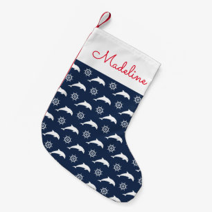 Dolphins On Parade Pattern Add Your Name Small Christmas Stocking