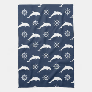 Dolphins On Parade Pattern Tea Towel