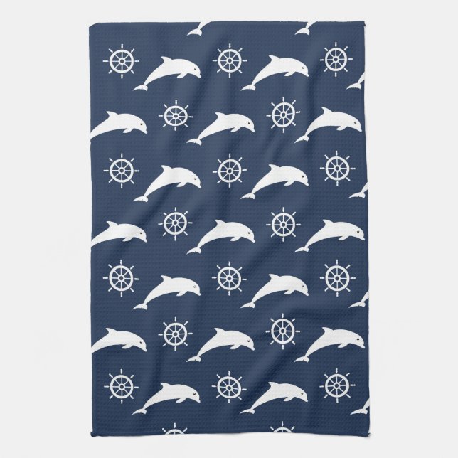 Dolphins On Parade Pattern Tea Towel (Vertical)