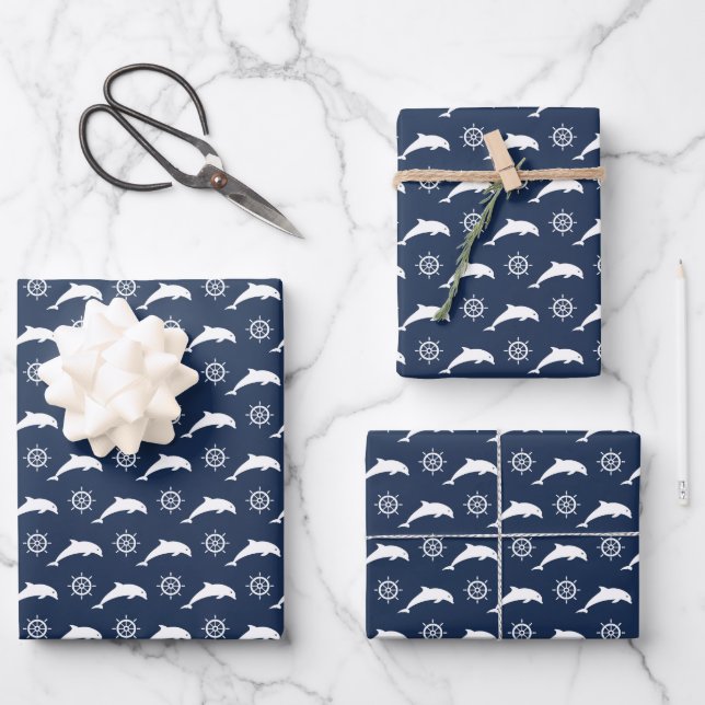 Dolphins On Parade Pattern Wrapping Paper Sheet (Front)