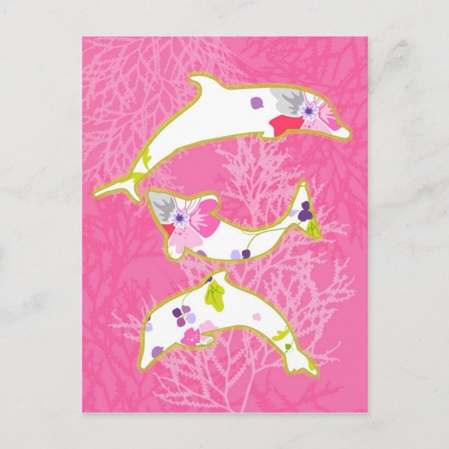 Dolphins on pink background. postcard (Front)