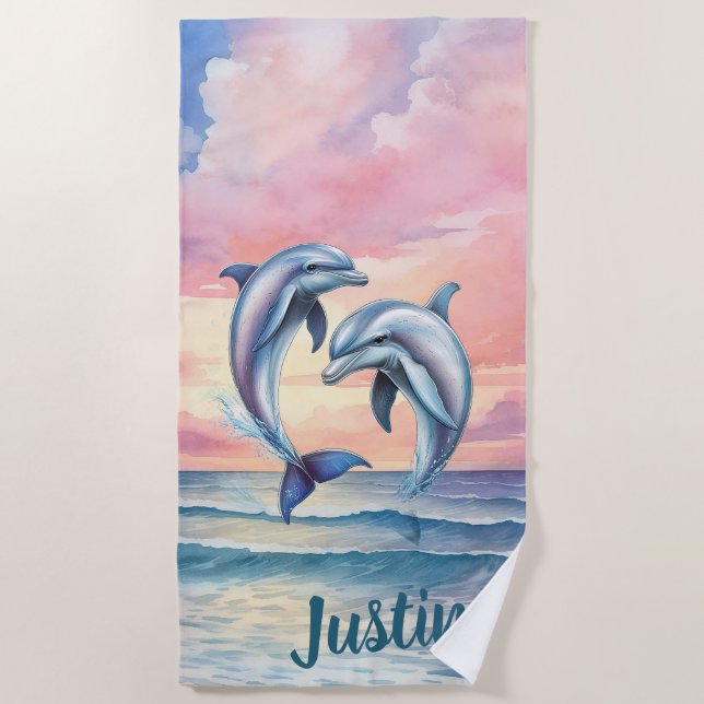 Dolphins Personalised  Beach Towel (Front)