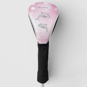 Dolphins Pink Glitter Girly Monogram Golf Head Cover