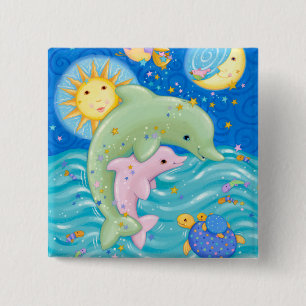 Dolphins Play 15 Cm Square Badge