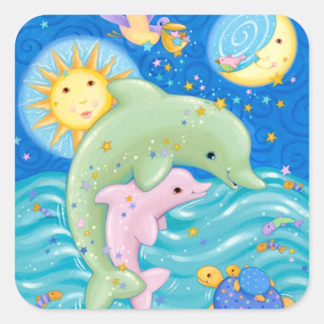 Dolphins Play Square Sticker (Front)