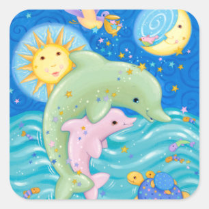 Dolphins Play Square Sticker