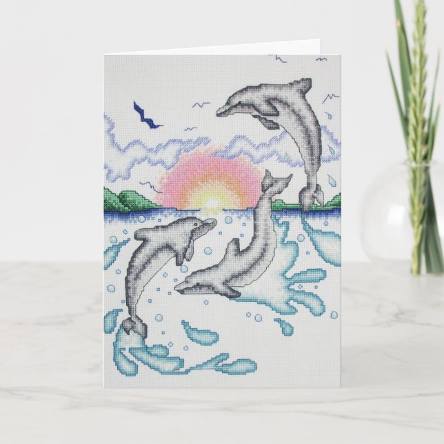 Dolphins Playing at Sunrise Ocean Beach Note Card (Front)