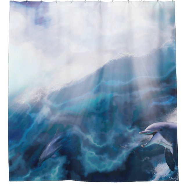 Dolphins Playing JUST FOR THE THRILL Shower Curtain (Front)