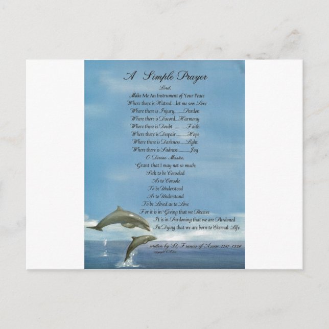 dolphins=pope francis=st. francis SIMPLE PRAYER Postcard (Front)