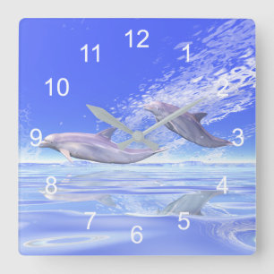 Dolphins Racing Square Wall Clock