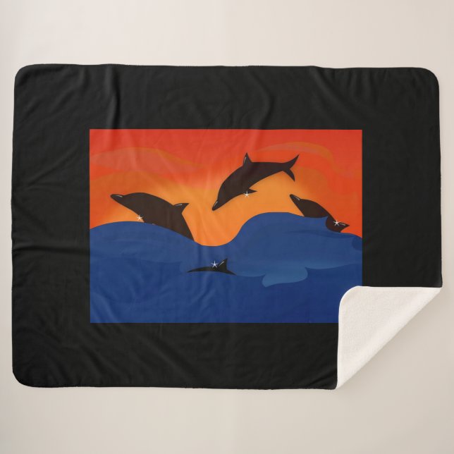 Dolphins Sherpa Blanket (Front (Horizontal))