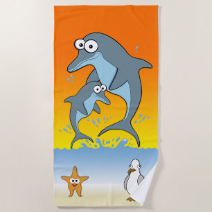 Dolphins Starfish and Seagull Ocean Beach Towel