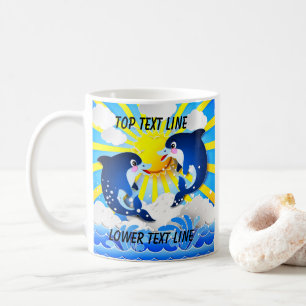 Dolphins & Sun Personalise Add Your Name or Text Coffee Mug