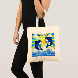 Dolphins & Sun Personalise Add Your Name or Text Tote Bag