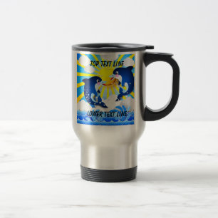 Dolphins & Sun Personalise Add Your Name or Text Travel Mug