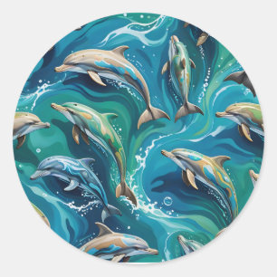 Dolphins swim classic round sticker