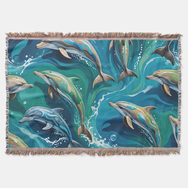 Dolphins swim  throw blanket (Front)