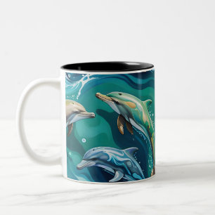 Dolphins swim Two-Tone coffee mug