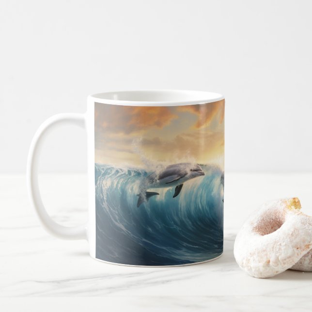 Dolphins Swimming Coffee Mug (With Donut)