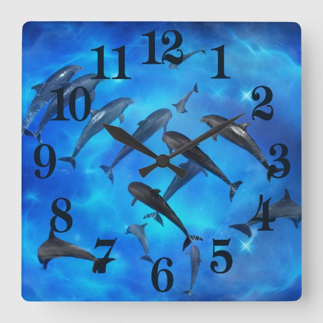 Dolphins swimming in the ocean square wall clock (Front)