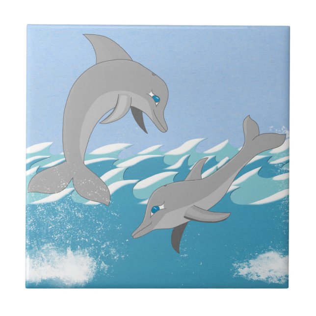 Dolphins Swimming in the Ocean Tile (Front)