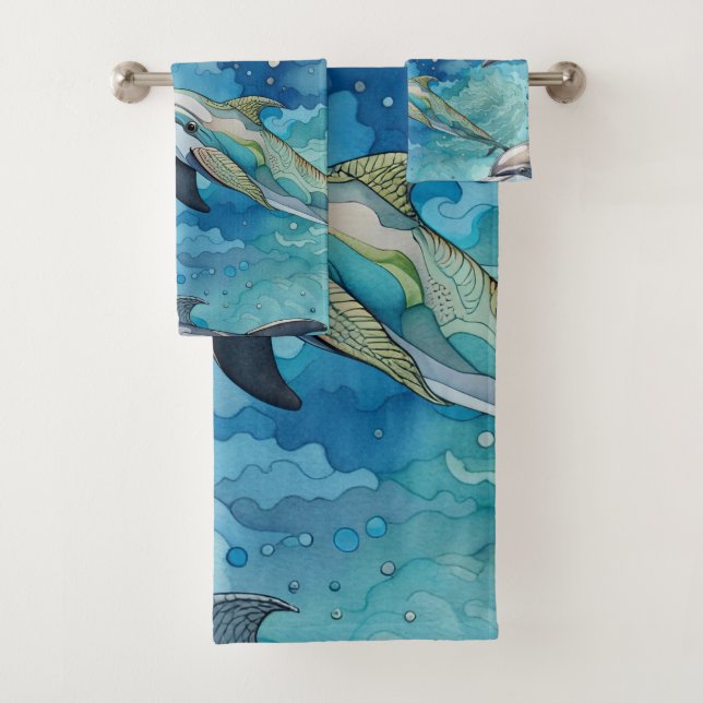 Dolphins swimming in the sea  bath towel set (Insitu)