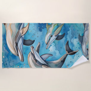 Dolphins swimming in the sea  beach towel