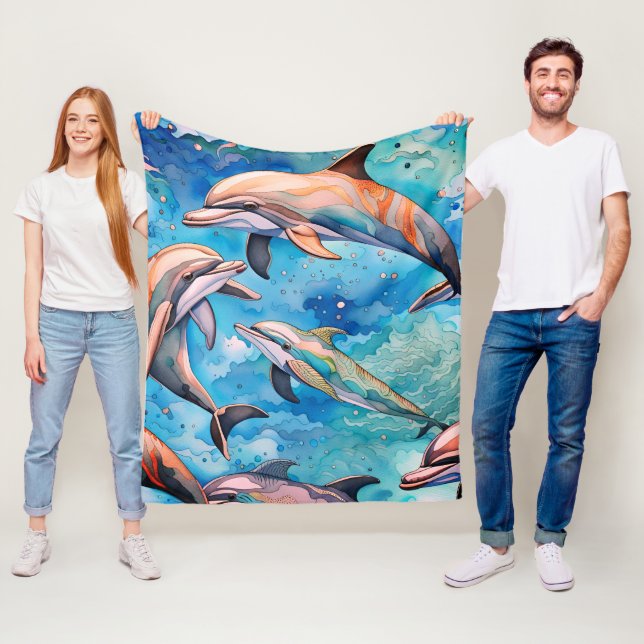 Dolphins swimming in the sea  fleece blanket (In Situ)