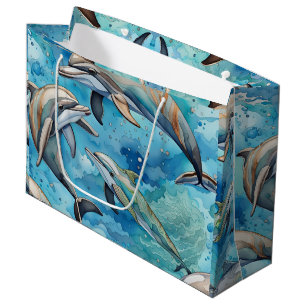 Dolphins swimming in the sea large gift bag