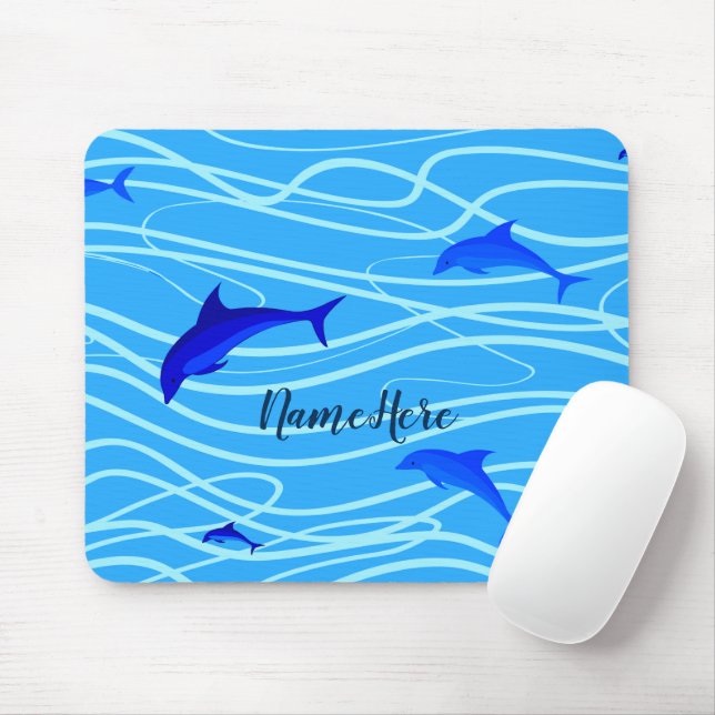 Dolphins Swimming Personalise Add Your Name or Tex Mouse Mat (With Mouse)
