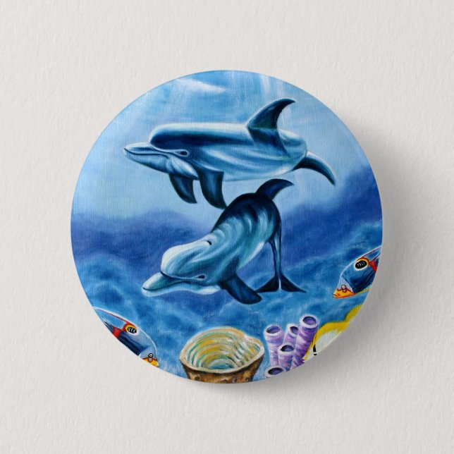 Dolphins Tropical Fish 6 Cm Round Badge (Front)